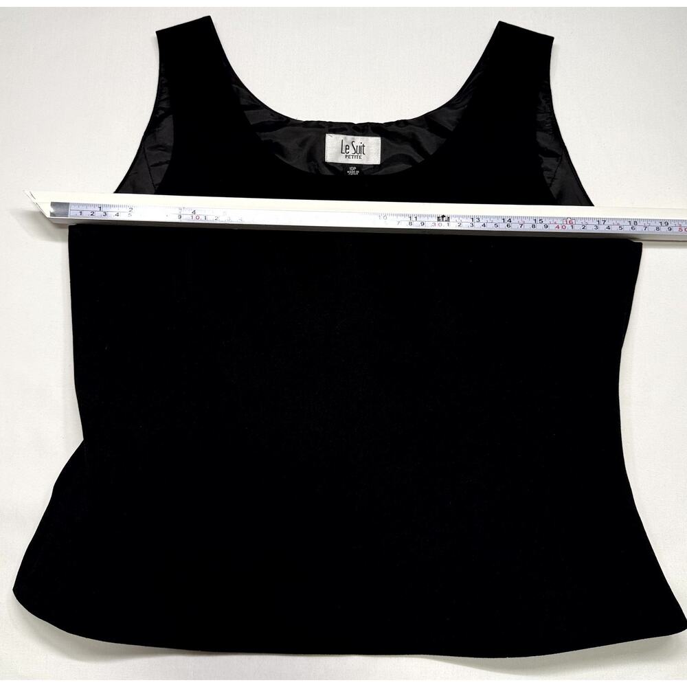 Le Suit Petite Top Women Size 10 Black Tank Blouse Side Zip Career - Picture 8 of 10
